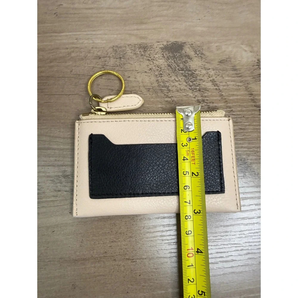 J.Crew Colorblock Leather Coin Purse Card Case Keychain Cream Black Gold Zip